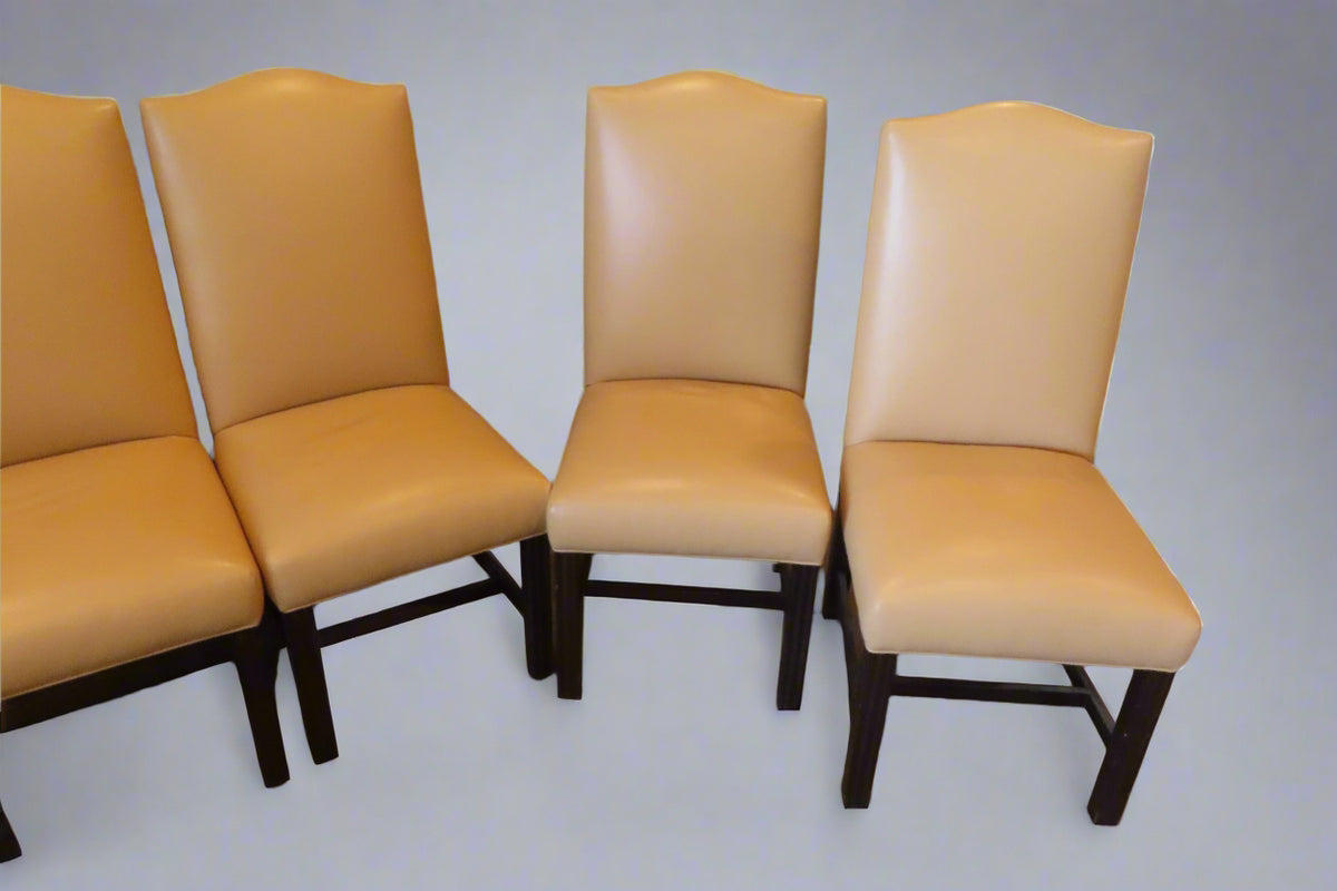 6 Traditional Custom Beige Leather Dining Chairs – The Vault by Gary Germer