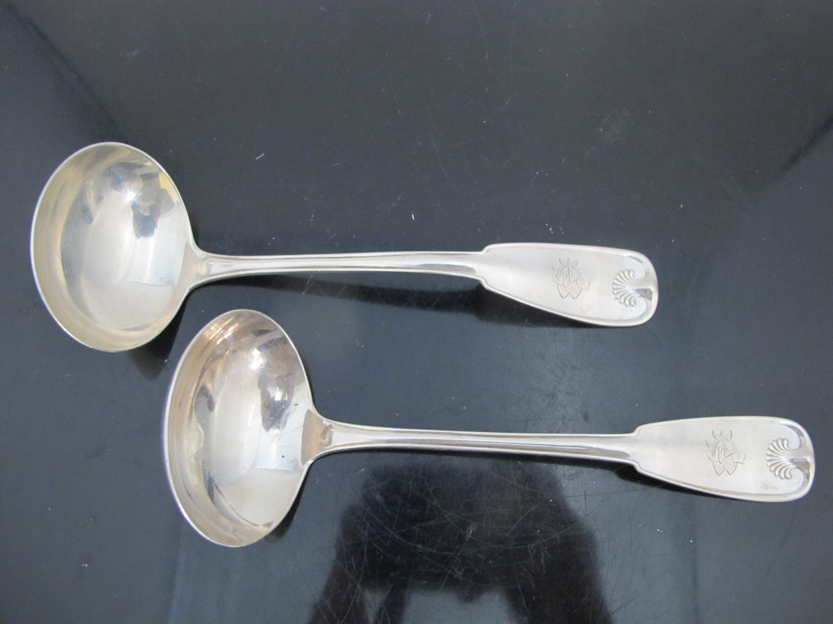 Antique 1871 TIFFANY Sterling Silver PALM Engraved 7" Gravy Ladle Pair