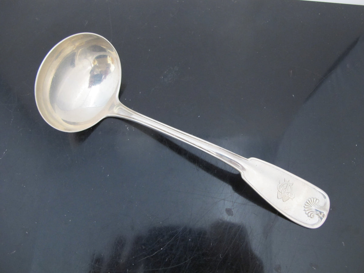 Antique 1871 TIFFANY Sterling Silver PALM Engraved 7" Gravy Ladle Pair