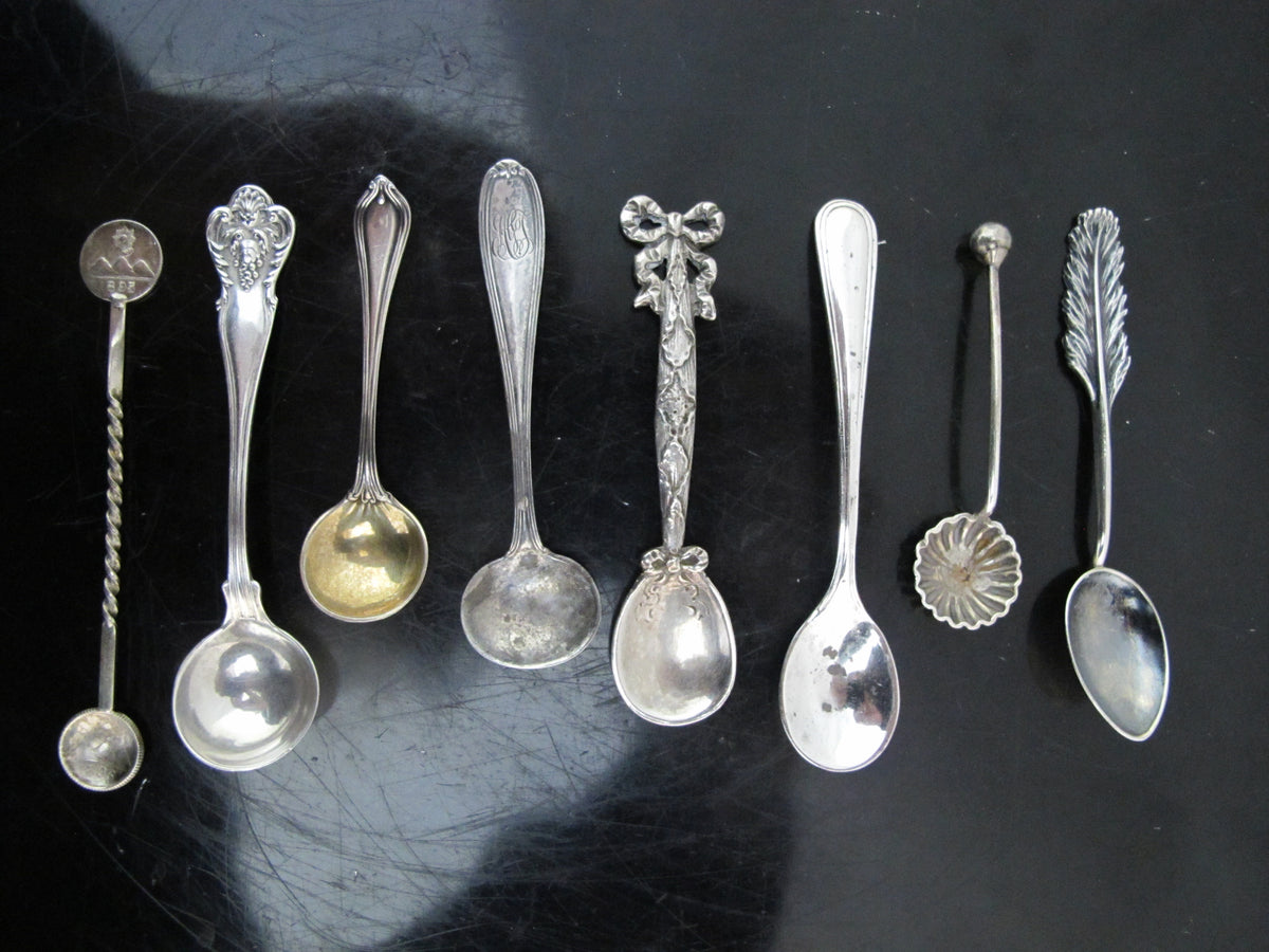 Antique Sterling Silver high quality Salt Cellars & Spoons