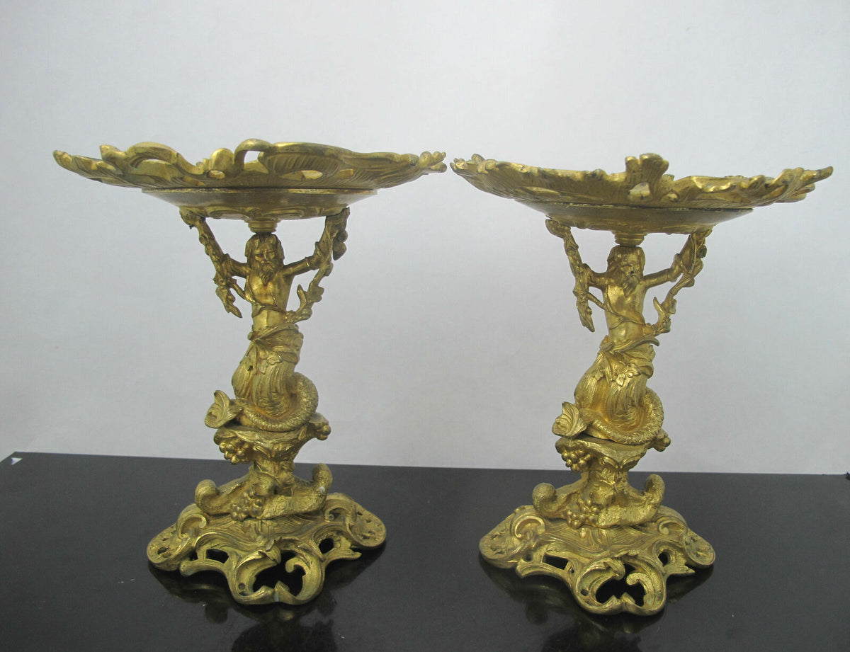 Antique 19thc French Ormolu Bronze Neptune Candle Card Holder The