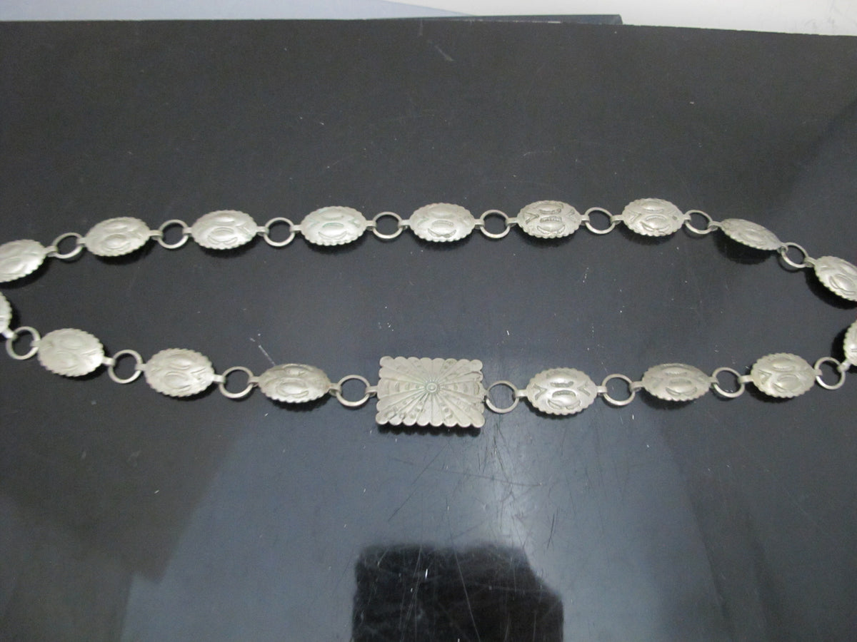 NAVAJO Native American Engraved Sterling Silver CONCHO Chain Link Belt ...