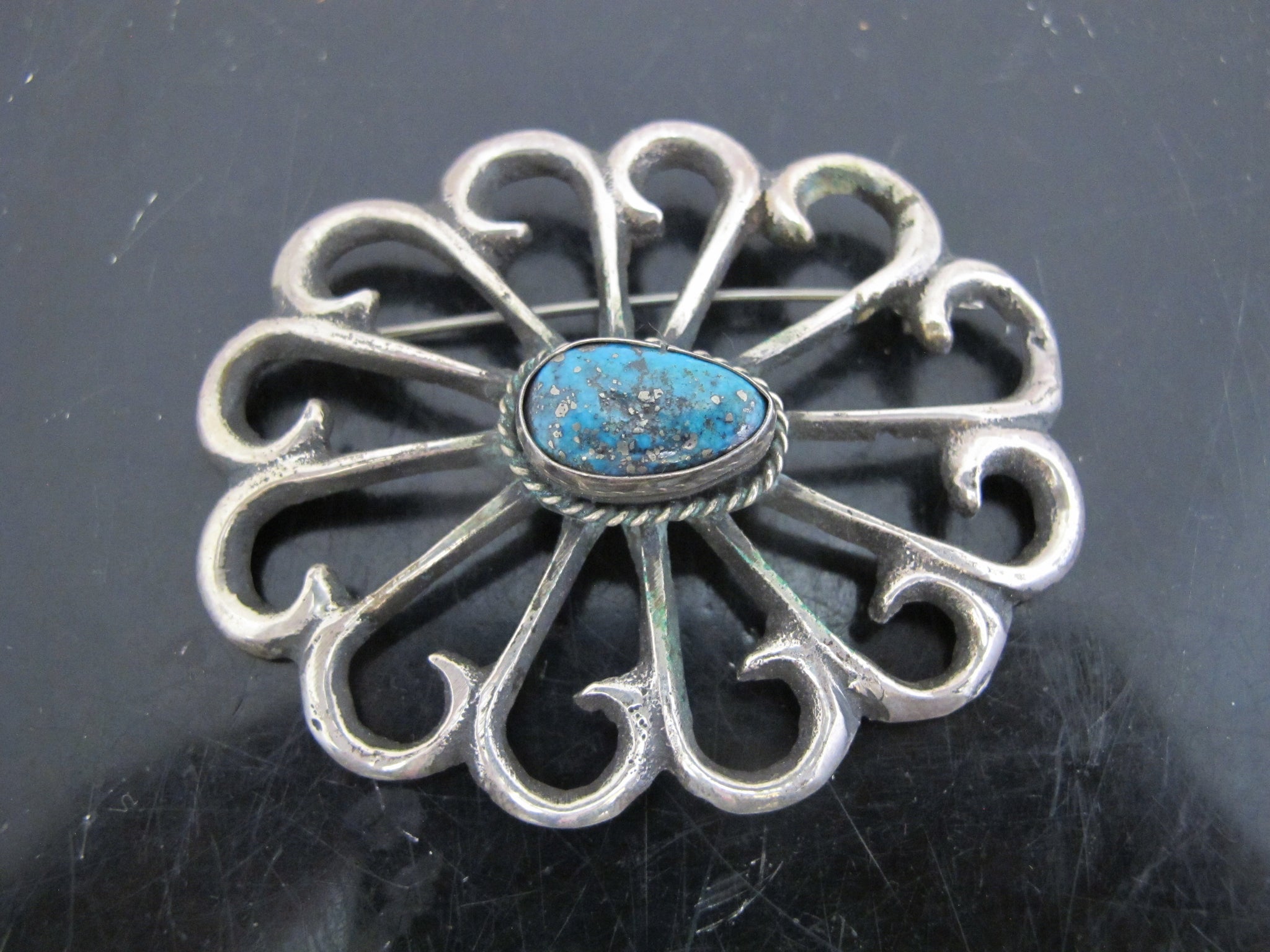 NAVAJO Native American SW Sterling Silver TURQUOISE Sandcast