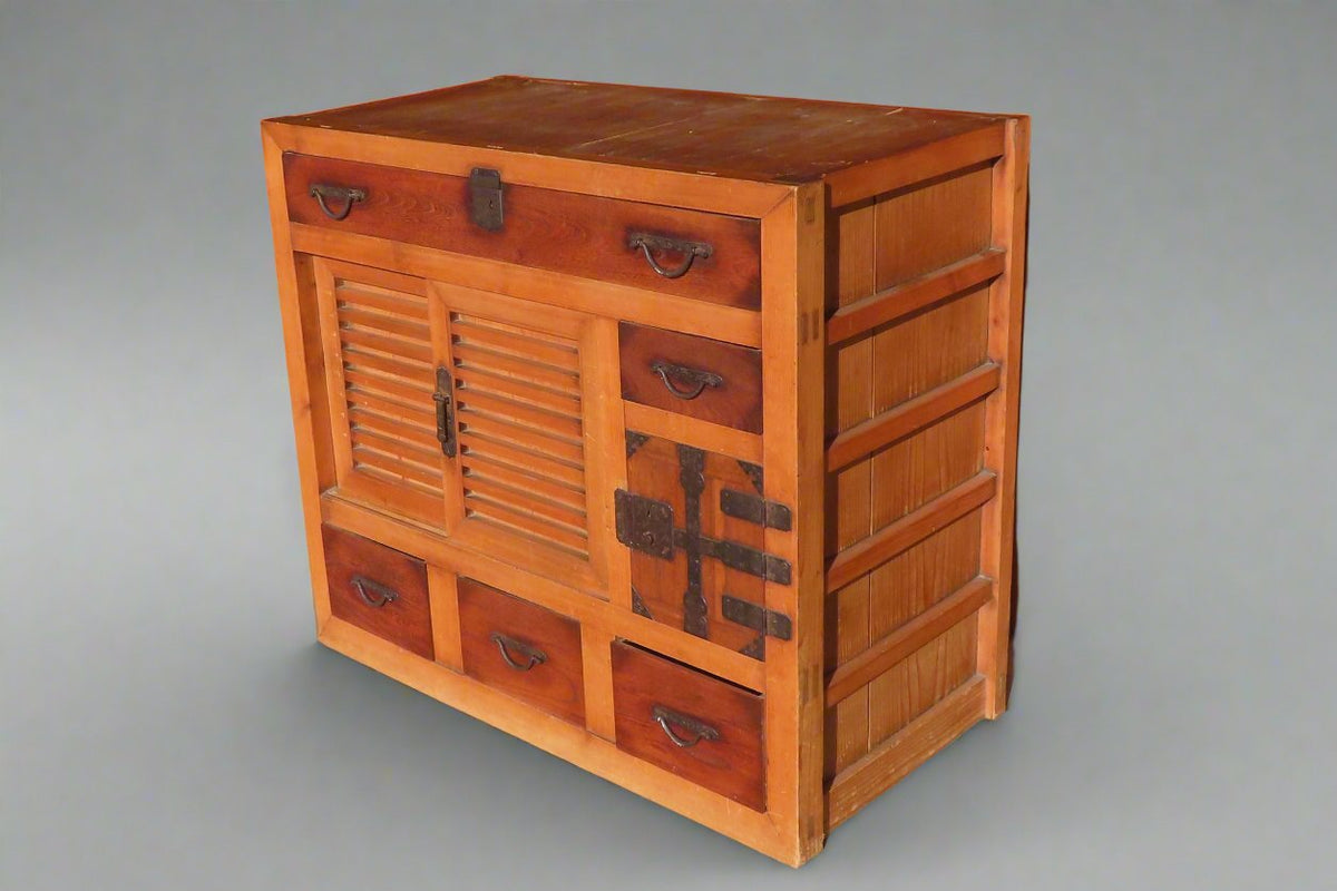 Antique Japanese Traditional Tansu With Original Hand Wrought Iron Har ...