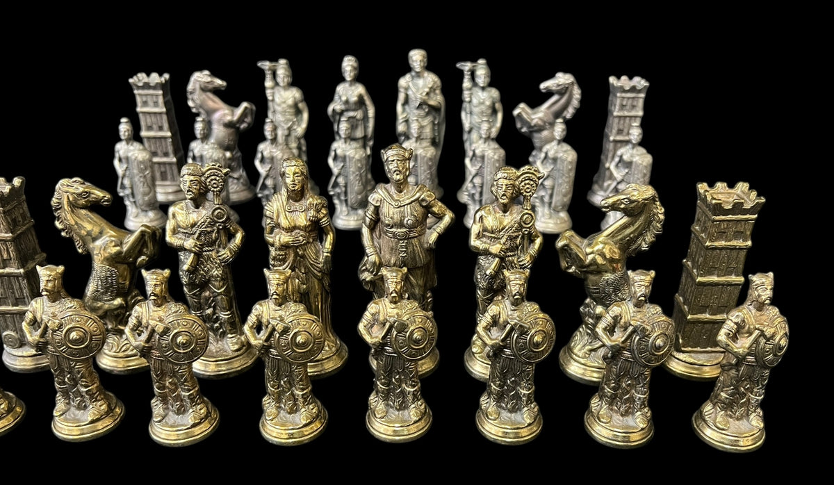 Antique Heavy Cast Metal Roman & Barbarian Theme Complete Chess Pieces ...